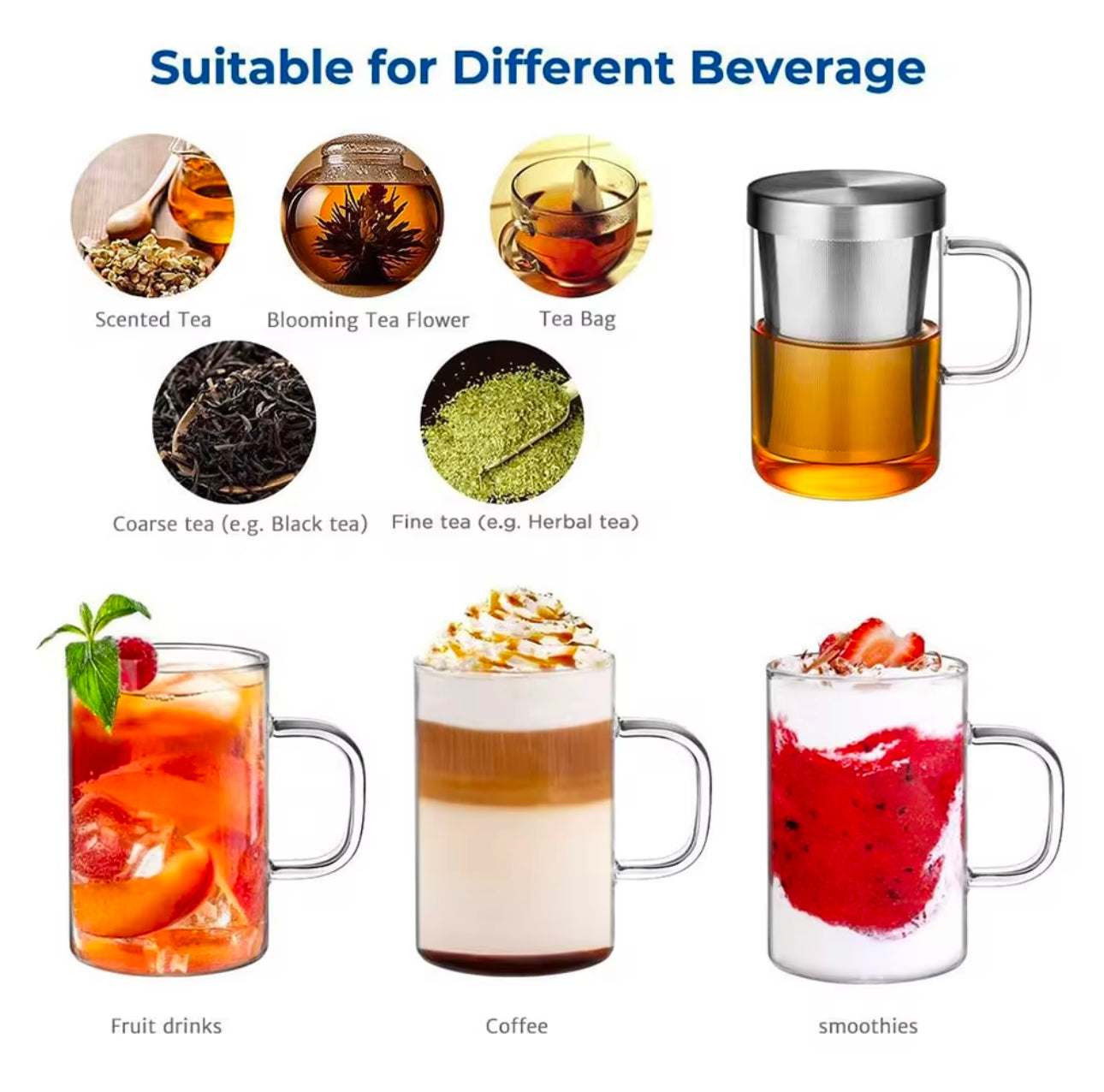 Glass Tea Cup with infuser and lid