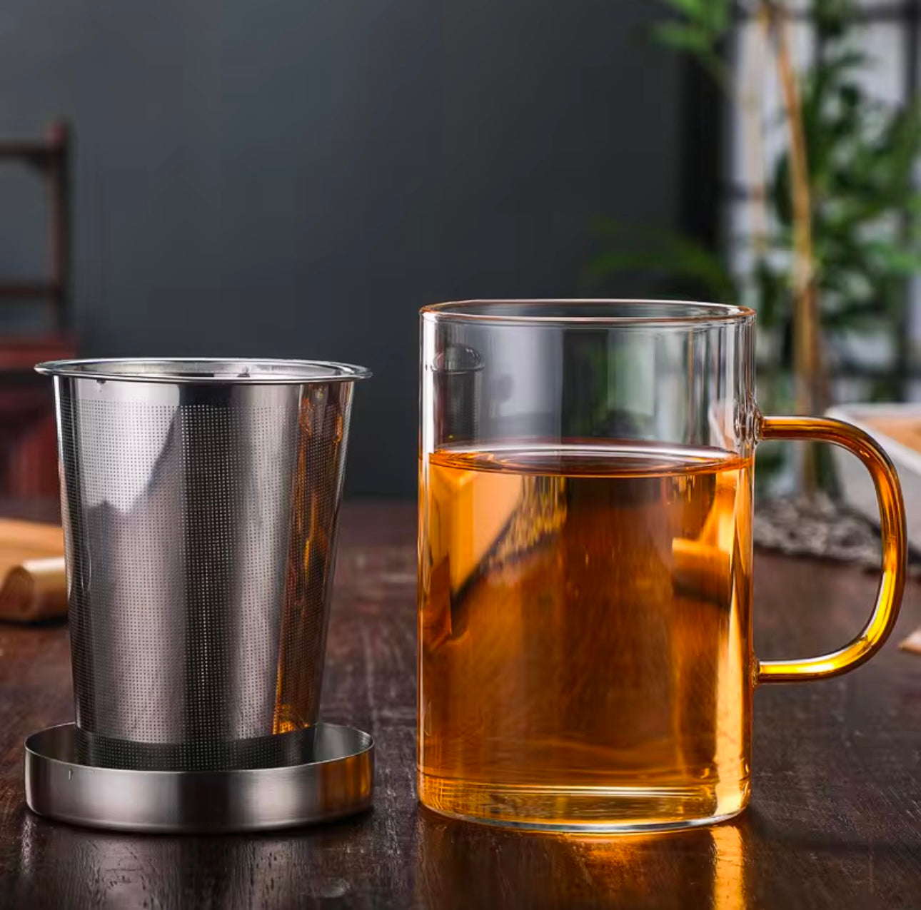 Glass Tea Cup with infuser and lid